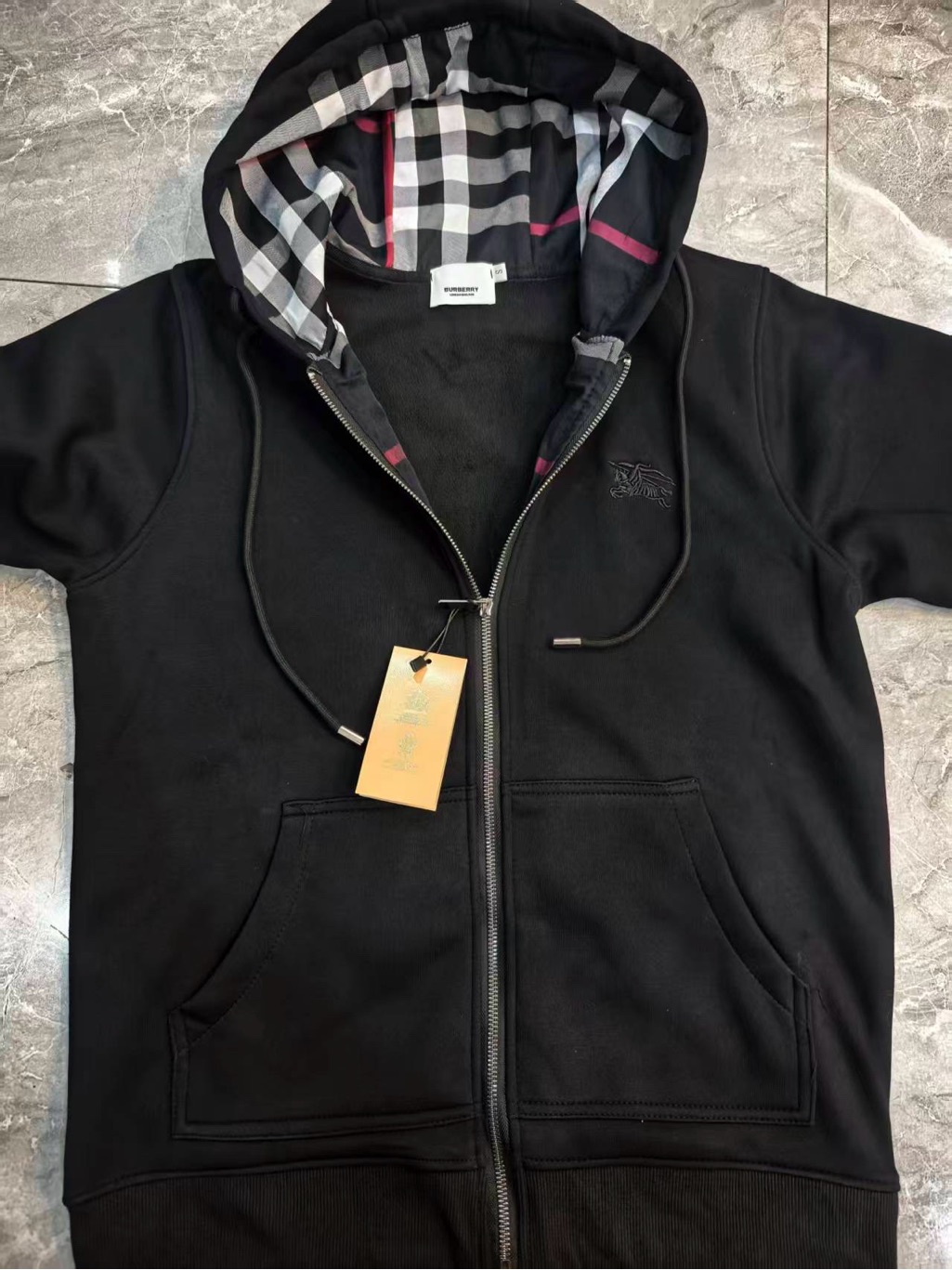 Burberry Black Zip-Up Hoodie With Signature Check Lining